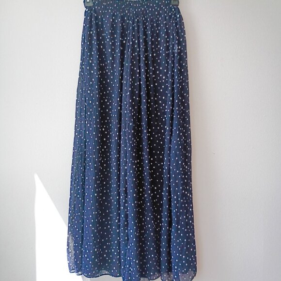 ZARA Navy Blue Polka Dot Wide Leg Palazzo Pants Lined, Flowy Style | Size XS - Picture 2 of 6